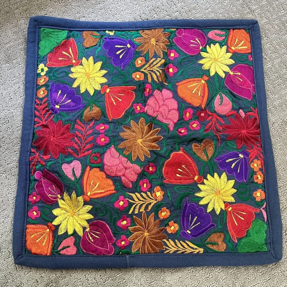 Otomi Mexican Hand Embroidered Decorative Pillow Cover Sham Case Colorful Floral